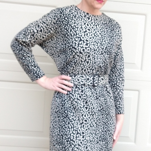 leopard print SWEATER KNIT DRESS vintage M (N6) - Picture 5 of 10
